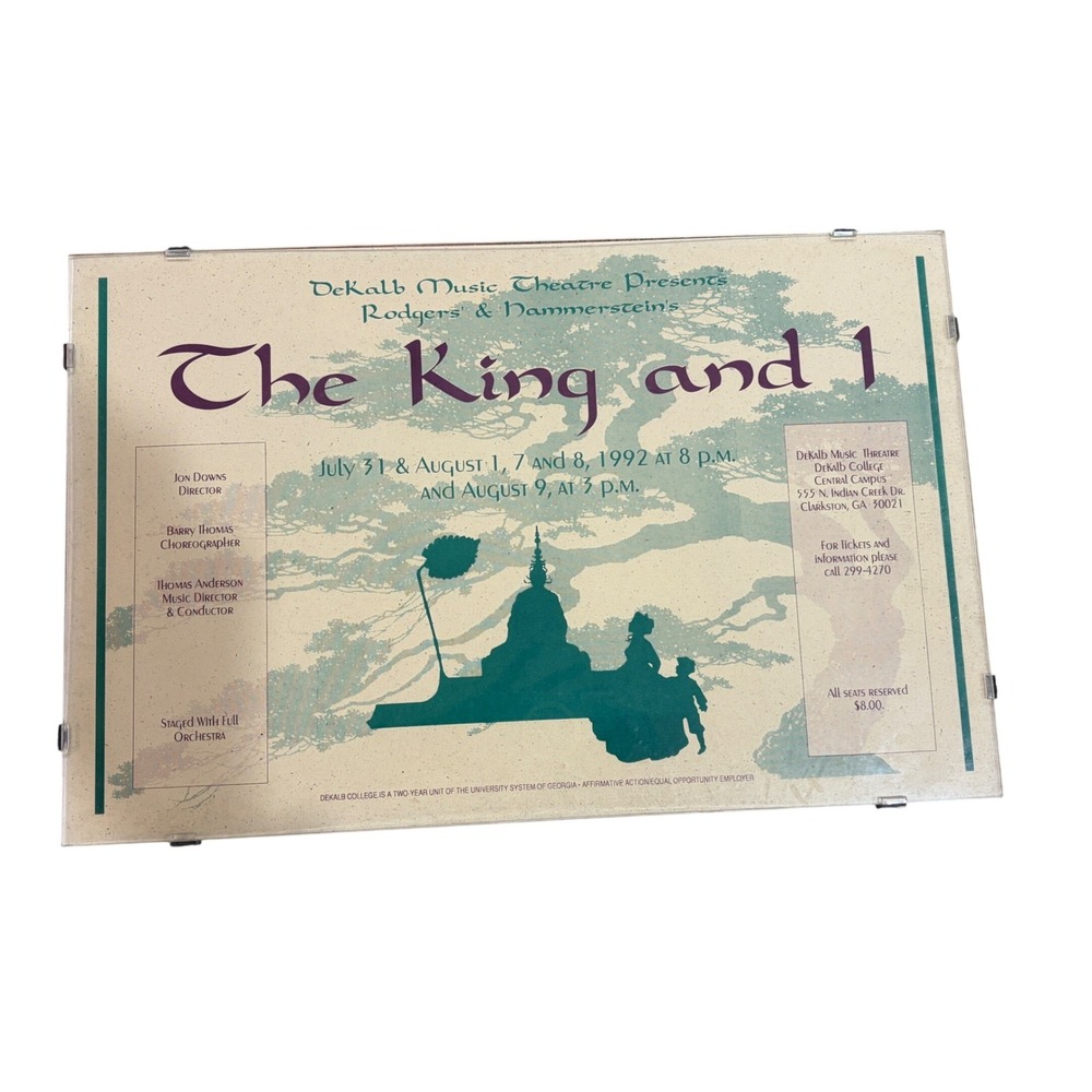 VTG 1992 The King and I Musical Theater Poster DeKalb College Clarkston GA Frame
